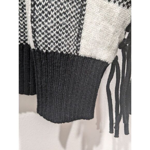 Lauren Ralph Lauren Black & White Buffalo Check Fringe Cowl Neck Sweater, XS - Picture 7 of 11